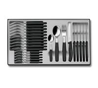 Victorinox Classic, Juego de cubiertos profesional, Cuchilla extra afilada, Filo dentado, 11 cm, Acero inoxidable, Set de 24, Negro