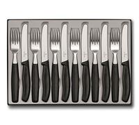 Victorinox Classic, Juego de cubiertos profesional, Cuchilla extra afilada, Filo dentado, 11 cm, Acero inoxidable, Set de 12, Negro