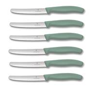 Victorinox Cuchillo de mesa Swiss Classic, 6 unidades, color verde menta, filo ondulado extraafilado, fabricado en Suiza, ideal también como cuchillo para panecillos