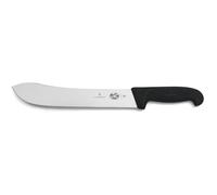 Victorinox Fibrox Cuchillo de carnicero, cuchillo largo para trocear grandes piezas de carne, 25 cm, hoja curva, afilado, acero inoxidable, negro