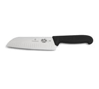 Victorinox Fibrox Cuchillo Santoku con hendiduras, cuchillo de cocina japonés para carne, pescado y verdura, 17 cm, afilado, acero inoxidable, negro