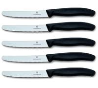 Victorinox Gemüse und Tomatenmesser 5er Set Swissclassic Rund Wellschliff - Navaja Suiza Multiherramienta, Color Negro