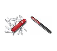 Victorinox Huntsman, Navaja Multiusos, 15 Usos, Rojo + 4.3323 Afilador de cuchillos doble, Negro