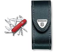 Victorinox Huntsman, Navaja Multiusos, 15 Usos, Rojo + Gürteletui Navaja, Gã¼Rteletui, Leder Schwarz 4.0520.3, Negro, Talla Única