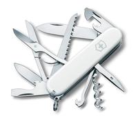 Victorinox Huntsman, Swiss Army Knife, Navaja suiza multiusos con 15 funciones, incluyendo tijeras, sierra para madera y sacacorchos, Blanco