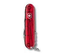 Victorinox Huntsman, Swiss Army Knife, Navaja suiza multiusos con 15 funciones, incluyendo tijeras, sierra para madera y sacacorchos, Rojo Transparente