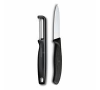 Victorinox Swiss Classic Juego de cuchillos con pelador, para verduras y frutas, 2 piezas, hoja extra afilada, Negro
