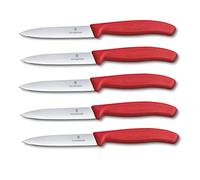 Victorinox Juego de 5 cuchillos para verduras Swiss Classic, rojo, 10 cm sin borde dentado, cuchillo de tomate