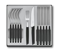 Victorinox Modern set de cubiertos para 6 personas, 12 piezas, in uchillos afilados con filo de sierra, mangos de plástico, negro