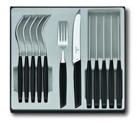 Victorinox Modern set de cubiertos para 6 personas, 12 piezas, in uchillos de sierra afilados, mangos de plástico, negro