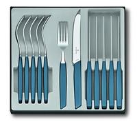 Victorinox Modern set de cubiertos para 6 personas, 12 piezas, in uchillos de sierra afilados, mangos de plástico, azul aciano