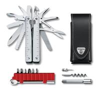Victorinox Multitool SwissTool X Plus Ratchet Navaja en Funda de Piel con 38 Funciones, Incluyendo Hoja, portabrocas y prolongador de Brocas, Color Gris