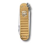 VICTORINOX Navaja suiza de bolsillo Classic Precious Alox, 5 funciones, multiherramienta con tijeras, destornillador, llavero, in stuche de regalo, dorado cobrizo