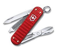 VICTORINOX Navaja suiza de bolsillo Classic Precious Alox, 5 funciones, multiherramienta con tijeras, destornillador, llavero, in stuche de regalo, Iconic Red (rojo)