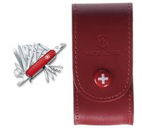 Victorinox Swiss Champ Navaja con 33 funciones, incluyendo alicates combinados, alfiler, alicates y tijeras, de color rojo + V4.0521.1 Funda Piel, Gürteletui Leder Rot 5-8 Lagen, Rojo, S