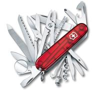 Victorinox, Swiss Champ, Navaja Multiuso Suiza, Cuchillo bolsillo, Regalo, 33 Funciones, Hoja grande, Sacacorchos, Rojo Transparente