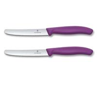 Victorinox Swiss Classic 2x Cuchillo de Desayuno y Panecillos 11 cm Violeta | Filo dentado con punta redondeada de acero inoxidable, mango ergonómico de polipropileno y hecho en Suiza