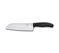 Victorinox Swiss Classic Cuchillo de cocina/Santoku, con hoja de 17 cm y filo alveolado, fabricado en acero inoxidable y de color negro