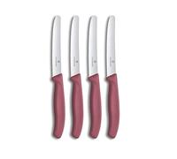 Victorinox Swiss Classic Cuchillo de Desayuno, Cuchillo de Pan, Set de 4 piezas, Hoja Afilada, Dentada, 11 cm, Acero Inoxidable, Rojo