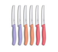 Victorinox Swiss Classic - Cuchillo de Mesa para Pan y Tomate, 11 cm, 6 pz | Filo dentado de acero inoxidable con mangos ergonómicos en colores vibrantes, apto para lavavajillas. Swiss Made