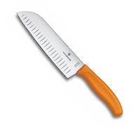 Victorinox Swiss Classic Cuchillo Santoku, cuchillo estilo asiático, hoja extra afilada, filo biselado, 17 cm, acero inoxidable, Naranja