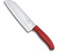 Victorinox Swiss Classic Cuchillo Santoku, cuchillo estilo asiático, hoja extra afilada, filo biselado, 17 cm, acero inoxidable, Rojo