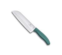 Victorinox Swiss Classic Cuchillo Santoku de 17 cm, Hoja de Acero, Verde | Ideal para rebanar y picar carne o verdura, filo con alvéolos y mango de TPE ergonómico, calidad Swiss Made