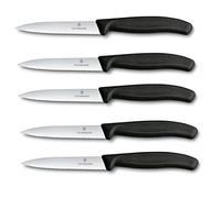 Victorinox Swiss Classic - Juego de 5 cuchillos para verduras (10 cm, con filo ondulado), color negro