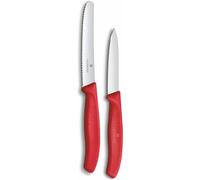 Victorinox Swiss Classic Juego de cuchillos, 2 piezas, hoja recta y filo dentado, acero inoxidable, Swiss Made, Rojo