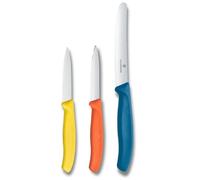Victorinox Swiss Classic Juego de Cuchillos de Cocina, 3 Piezas, Multiusos | Cuchillo de mesa para tomate y panecillos con filo dentado y pelador de verduras en acero inoxidable, Swiss Made