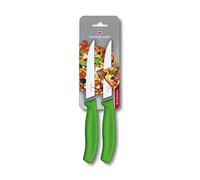 Victorinox Swiss Classic juego de cuchillos de mesa chuleteros 2 piezas, cuchillo sierra para carne, hoja de 11 cm con filo ondulado en acero inoxidable, verde
