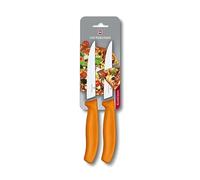 Victorinox Swiss Classic juego de cuchillos de mesa chuleteros 2 piezas, cuchillo sierra para carne, hoja de 11 cm con filo ondulado en acero inoxidable, naranja