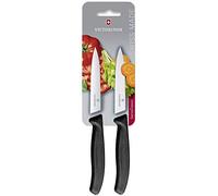 Victorinox Swiss Classic, Juego de cuchillos para tomate y pelar, 2 piezas, Hoja extra afilada, Mango de plástico, Acero inoxidable, Swiss Made, Negro