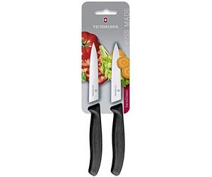 Victorinox Swiss Classic, Juego de cuchillos para tomate y pelar, 2 piezas, Hoja extra afilada, Mango de plástico, Acero inoxidable, Swiss Made, Negro
