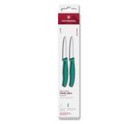 Victorinox Swiss Classic, Juego de cuchillos peladores y peladoras, 2 piezas, Hoja extra afilada, Filo recto para cortes precisos, 8 cm, Acero inoxidable, Verde