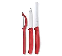 Victorinox Swiss Classic Juego de navajas con pelador, cuchillo para pelar y cuchillo para tomates, 3 piezas, hoja extra afilada, Rojo