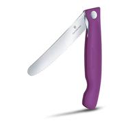 Victorinox Swiss Classic Navaja plegable de picnic para senderismo, fruta, verdura, panecillos, salchichas, filo dentado, extra afilada, Violeta