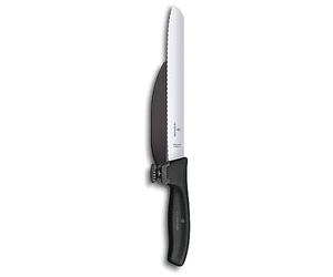 Victorinox Swiss Classic, navaja profesional DUX, hoja extra afilada, filo dentado, 21 cm, mango de plástico robusto, acero inoxidable, negro