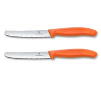 Victorinox Swiss Classic - Set de 2 Cuchillos de Desayuno y Pan de 11 cm | Filo dentado con punta redondeada para frutas y panecillos, mango ergonomico naranja de acero inoxidable