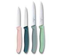 Victorinox Swiss Classic, set de cuchillos para tomates y verduras, 4 piezas, hoja afilada, 8 y 10 cm, borde dentado, acero inoxidable, colorido