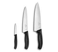 Victorinox Swiss Classic Set profesional de cuchillos de cocina, 3 piezas, con cuchillo para verdura, cuchillo universal, hoja recta, 8-20 cm, negro