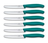 Victorinox Swiss Classic Set profesional de cuchillos de mesa, 6 piezas, filo dentado y afilado, 11 cm, mango de plástico robusto, verde