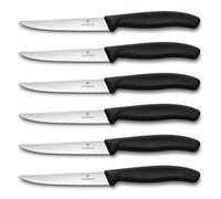 Victorinox Swiss Classic Set profesional de cuchillos para carne y pizza, 6 piezas, cu. de mesa, filo dentado y afilado, 11 cm, mango de plástico robusto, negro