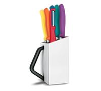 Victorinox Swiss Classic Taco de cuchillos, Taco profesional, 6 piezas, Incluye 5 cuchillos de pelar y pelador, Almacenamiento de cuchillos, Blanco