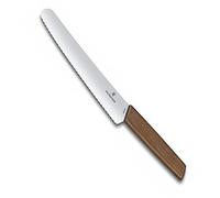 Victorinox Swiss Modern, Cuchillo profesional para pan y repostería, Hoja extra afilada, filo dentado, 22 cm, Elegante mango de madera, Acero inoxidable, Marrón