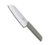Victorinox Swiss Modern Cuchillo Santoku con filo alveolado, fabricado en acero inoxidable, apto para el lavavajillas y color verde oliva