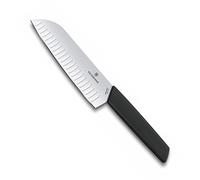 Victorinox Swiss Modern, cuchillo Santoku profesional, hoja extra afilada, filo dentado, 17 cm, mango de plástico, acero inoxidable, negro