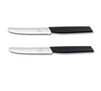 Victorinox Swiss Modern, Juego de cuchillos profesionales, 2 piezas, Cuchillo snack, Hoja extra afilada, Filo dentado, 11 cm, Acero inoxidable, negro