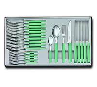 Victorinox Swiss Modern Juego de mesa para 6 personas, 24 piezas, in uchillos de carne con filo dentado, mangos de plástico, verde menta