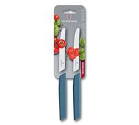 Victorinox Swiss Modern Juego de navajas, 2 piezas, hoja extra afilada, filo dentado, 11 cm, mango de plástico, acero inoxidable, azul